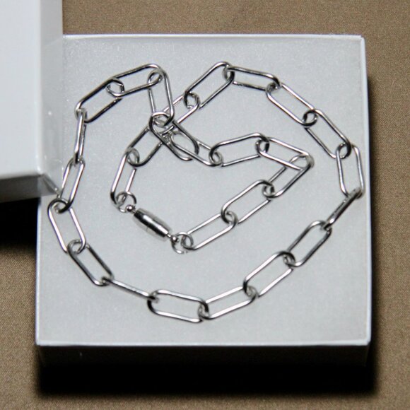 Surgical Stainless Steel Paper Clip Necklace with Lobster Claw Clasp - Unisex - Picture 4 of 10